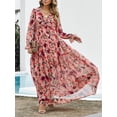 thumbnail image 2 of Liacowi Women Boho Dresses Long Dress Long Sleeve V Neck Flower Print Loose Dress Swing Dress, 2 of 5