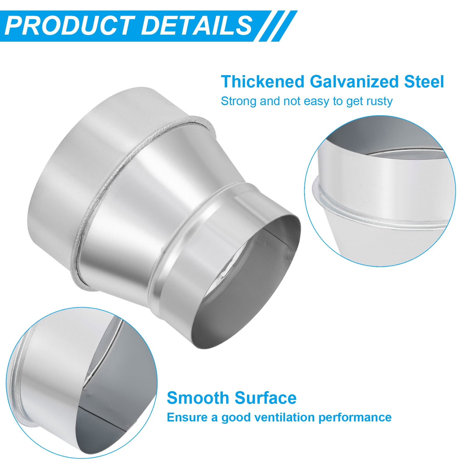 Uxcell 2 Pcs 4" to 5" Galvanized Steel Round Duct Reducer Adapter Connector,Silver Tone