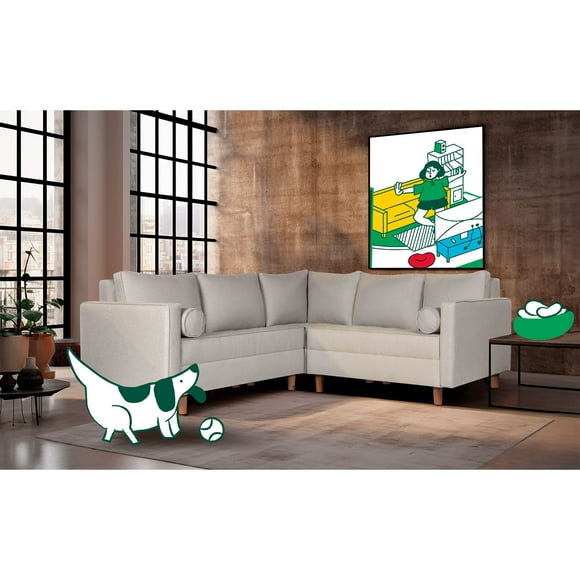 Sala Esquinera de Lino Gris Claro Makora Modelo Cerati