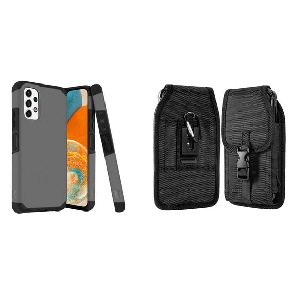 MK Armor Case for Samsung Galaxy A23 5G and Belt Holster Pouch - Gray