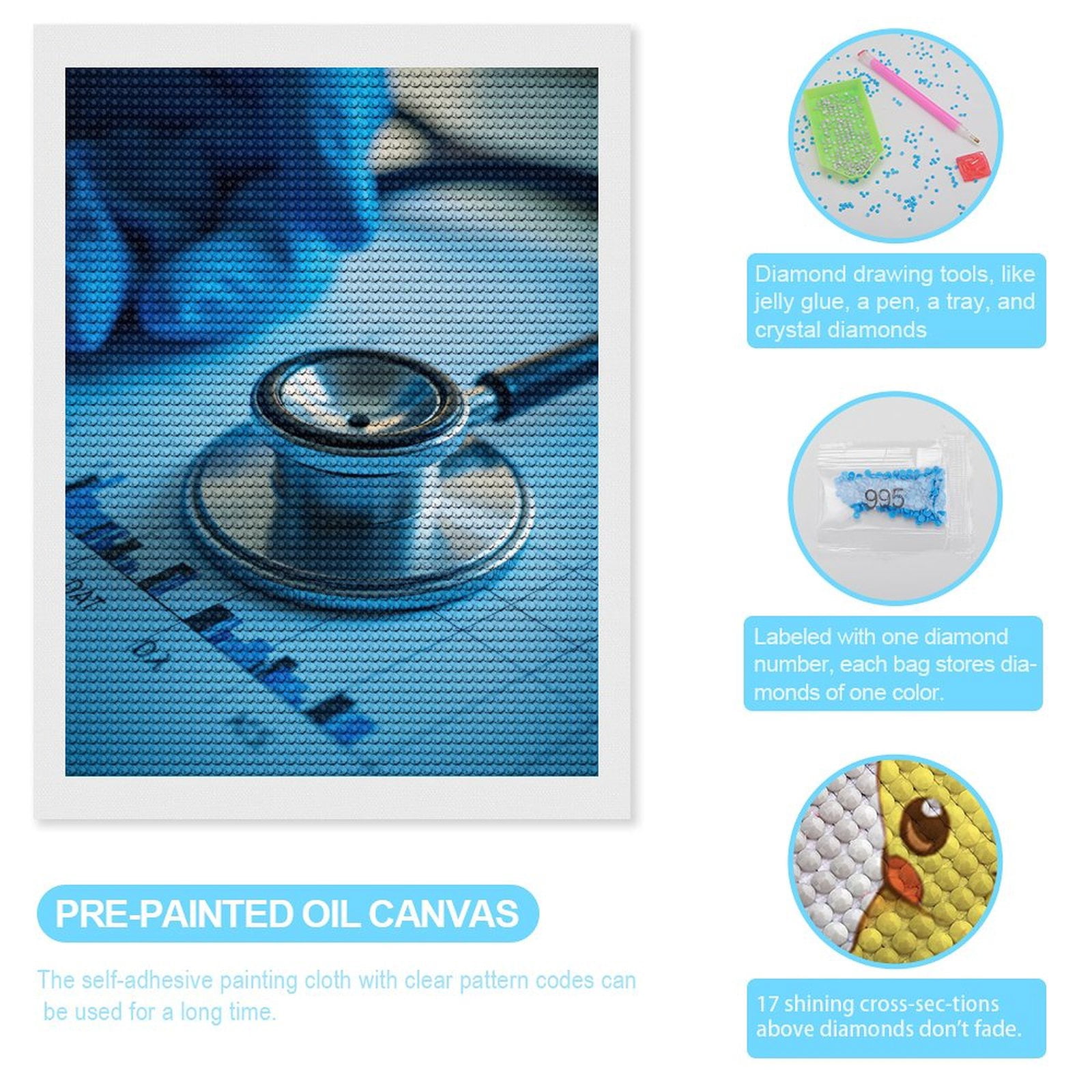 Diamond Art Kits for Adults, Medical Stethoscope Chart Analysis 5D Diamond Painting Kits for Adults Beginners, DIY Full Drill Diamond Painting, Gem Art and Crafts 12x16