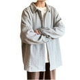 thumbnail image 2 of Aueoeo Men's Oversize Jackets Ribbing Lapel Neck Shirt Casual Fashion Button Up Long Sleeved Shirt Gray 4X-L, 2 of 7