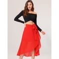 thumbnail image 4 of Falda Elegante De Cintura Alta Para Mujer Con Dobladillo Asimétrico Faldas Largas Cruzadas De Imitación Rojo L, 4 of 6