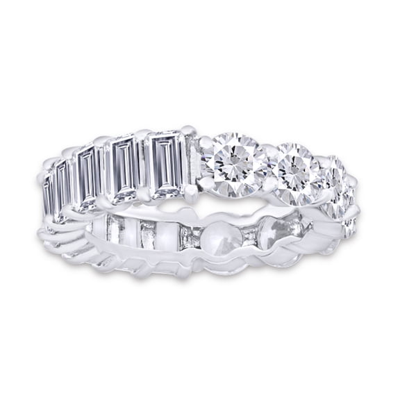 Baguette And Round Cut Sparkling Cubic Zirconia Engagement Wedding Band Ring 14k White Gold Over Sterling SilverJewelry for Women Ring Size-4