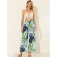 thumbnail image 3 of INSPIRE CHIC Pantalones de pierna ancha tropical informal con cintura con cordón floral Palazzo para mujer con bolsillos Cian XS, 3 of 5