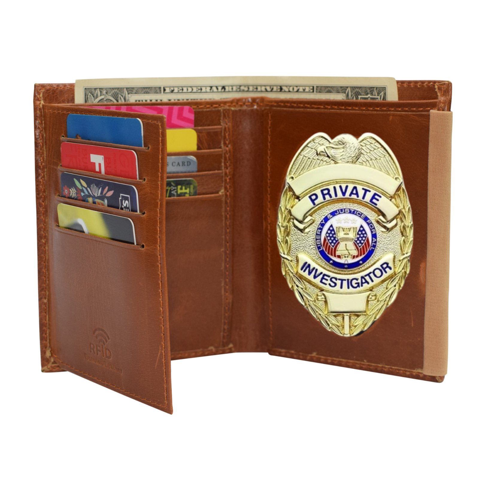 Marshall RFID Blocking Vintage Leather Badge Holder – Bifold Trifold Wallet