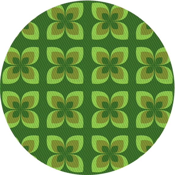 Ahgly Company Indoor Round Patterned Pea Green Area Rugs, 3' Round