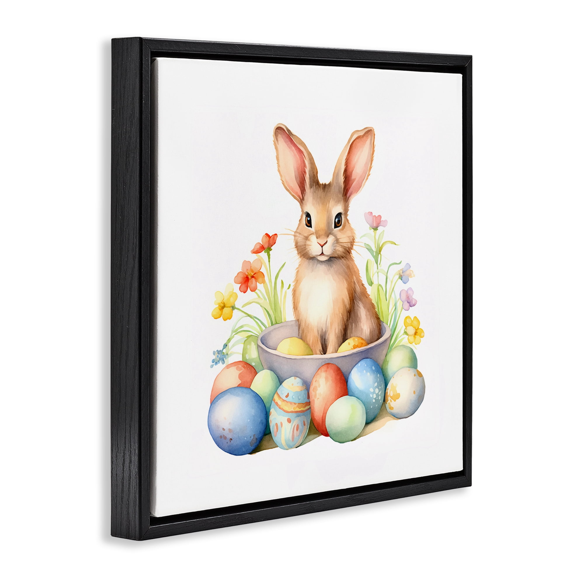 Easter Bunny & Eggs Black Floating Frame Canvas Art, 25 x 25, By Andrea Haase