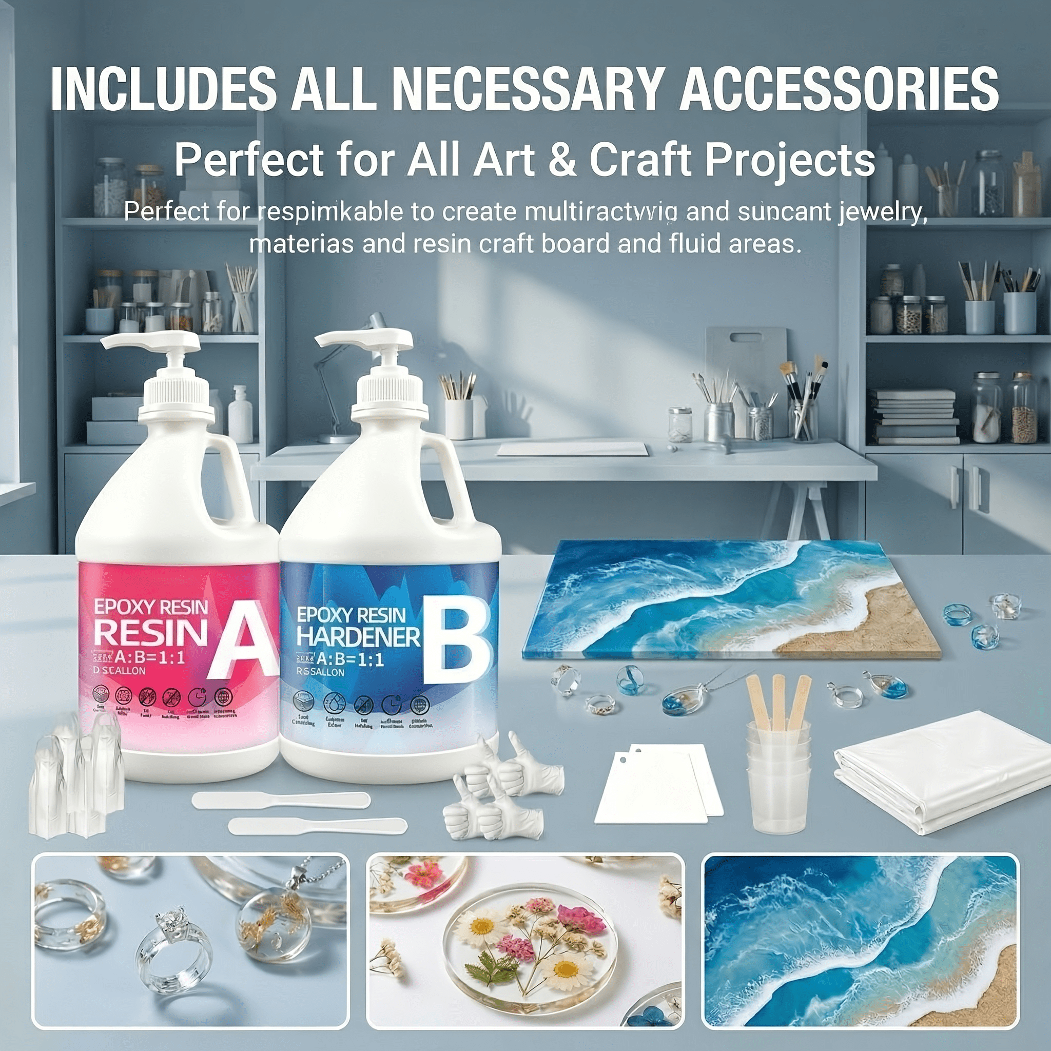 Fast-Curing Epoxy Resin Kit - 0.5 Gal Resin & 0.5 Gal Hardener With Tools, No Bubbles, Non-Yellowing, Self-Leveling, Low Odor, 2-Part Epoxy For Coating, Casting, DIY Resin Crafts, Table Tops & Art Pr