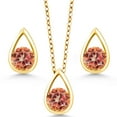 thumbnail image 2 of Gem Stone King 3.00 Ct Round Ecstasy Mystic Topaz 18K Yellow Gold Plated Silver Teardrop Pendant and Earrings Jewelry Set With Chain, 2 of 4