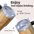 thumbnail image 4 of 20oz Insulated Stainless Steel Tumbler with Handle and Straw, 360° Full Wrap Printed Travel Mug with Sliding Lid, Wood Print, 4 of 6