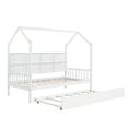 thumbnail image 5 of Yoneston Kids Twin Size House Bed with Trundle, Wooden Bed Frame with Storage Shelves and Roof Design, White, 5 of 8