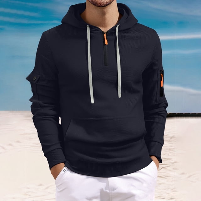pstuiky manga larga de hombre, Blusa/camisa informal y moderna con capucha y cremallera de color liso para hombre salir tops l