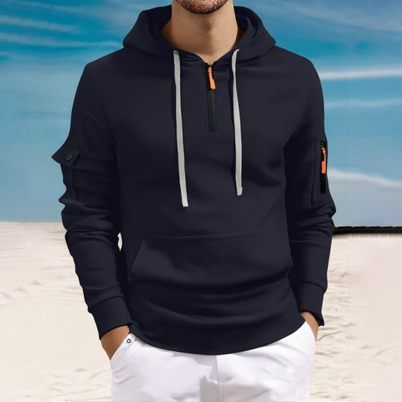 Fnnxeal Hoodies Sweatshirts for Men, Long Sleeve Shirt with Pocket Big and Tall Shirts Fall Winter Outdoor Casual Mens Navy Blouse Size 3XL