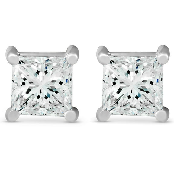 Pompeii Certified 3Ct Princess Cut Diamond Studs 14k White Gold Lab Grown (F,VS2)