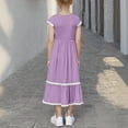 thumbnail image 4 of Girls Summer Maxi Dresses Short Sleeve Casual A-Line Flowy Tiered Dress Beach Sundress with Pockets for 5-15 Years, 4 of 5