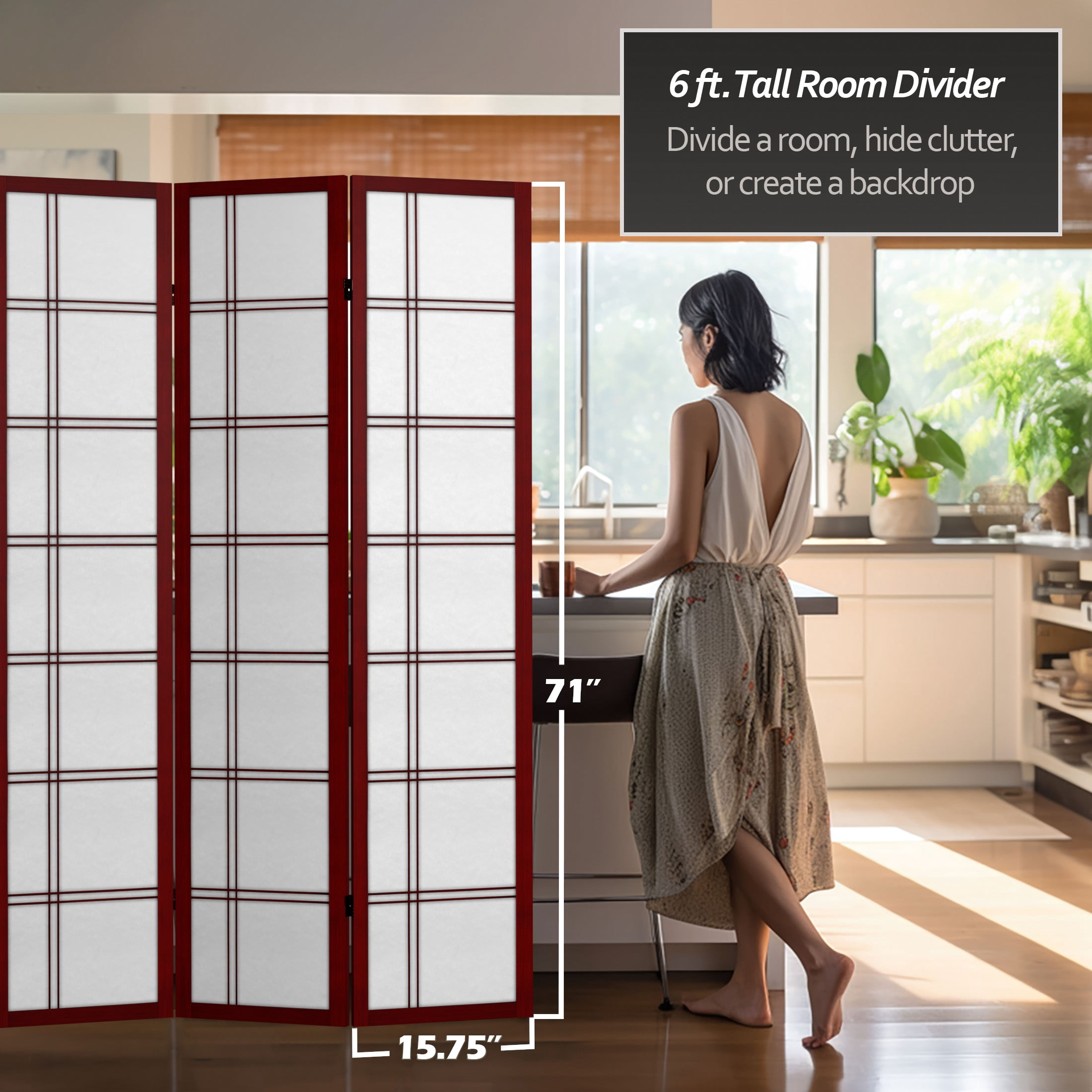 Oriental Furniture 6 ft. Tall Canvas Double Cross Screen - Rosewood - 6 Panel