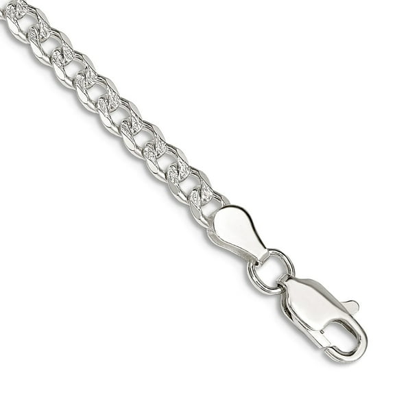 925 Sterling Silver Solid Polished 4mm Pave Curb Chain Bracelet 7 Inch Lobster Claw Link Bracelet for Women and Men