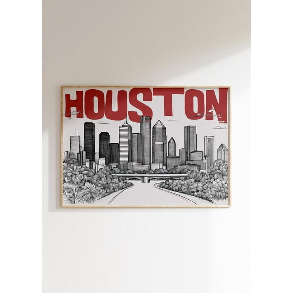 Houston Skyline Poster - Modern Black And Red Wall Art, Texas Cityscape Print, Urban Decor, Large Artwork Wall Art, Modern Wall Decor, 8x12 UNFRAMED