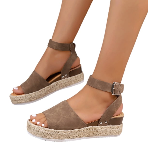 Sandalias Con Correa Hebilla Zapatos Playa Casuales Diarios Cuero PU para Mujer