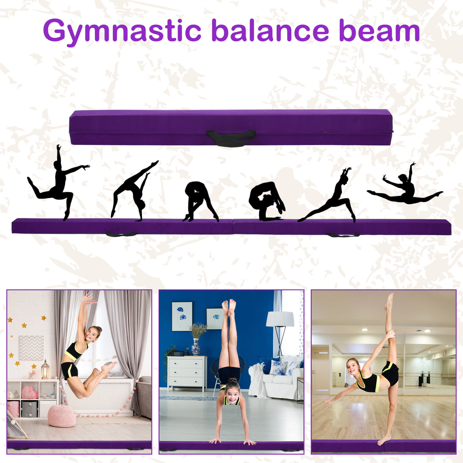 Non-Slip Vinyl 4in Wide Surface Best Choice Products 9ft Kids Full Size Folding Floor Balance Beam for Gymnastics and Tumbling w/Medium-Density Foam 