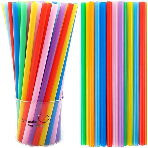 Assorted Colors Jumbo Smoothie Straws, Colorful Disposable Wide-mouthed Large Milkshake Straws 8.26'' Inches High / Tall 100 pack