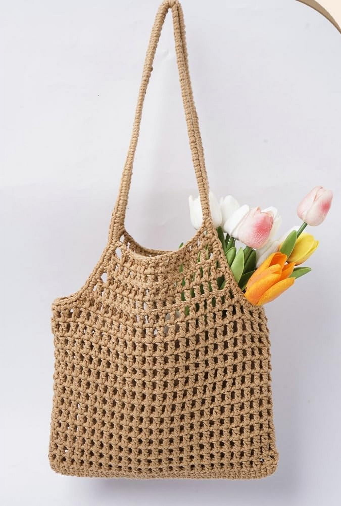 HMSHA Beach Tote Bag for Women Summer Crochet Knit Hollow Handbags Stylish Tote for Beach Travel and Everyday Use 2025