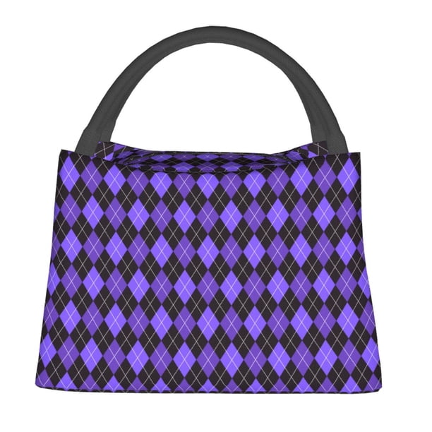 Easygdp purple argyle Bolsa de Almuerzo Insulada Reutilizable, Bolsa de Mano y Bandolera para Oficina, Trabajo, Viajes
