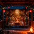 thumbnail image 3 of Nativity Scene Christmas Wall Hanging Velvet Tapestry for Home Church Holiday Decor with Stainless Steel Hanging Clips, 3 of 4