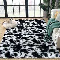 GlowSol 4' x 6' Area Rug Modern Plush Shag Rug Black White Tie-Dyed Rug Ultra Soft Thick Carpet Non-Skid Throw Carpet for Dining Room Home Office