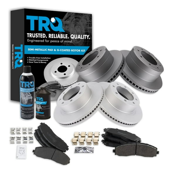 TRQ Front & Rear Metallic Brake Pad & Coated Rotor Kit w/Chemicals BKA23313