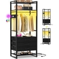 thumbnail image 5 of Homieasy 75'' Tall Clothing Rack with 3 Large Fabric Drawers, 4-Tier Garment Rack with Power Outlets & LED Lights, Freestanding Closet Rack with Shoe Rack for Small Space, Black, 5 of 7