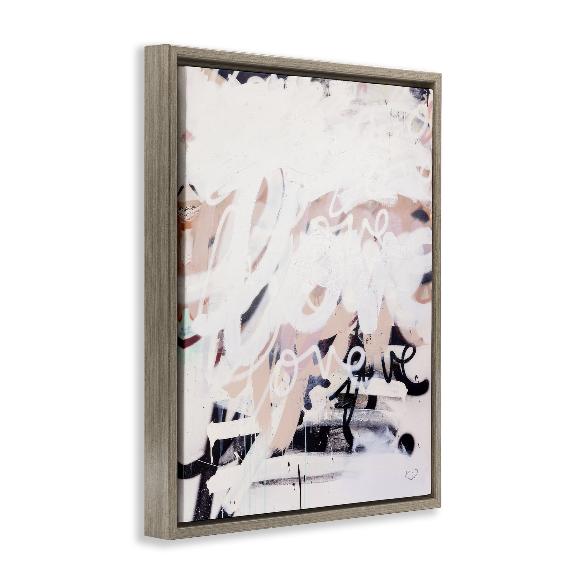 Stupell Industries Urban Graffiti Love Collage Text & Numbers Painting Brown Floater Framed Canvas Art Print Wall Art, 25 x 31