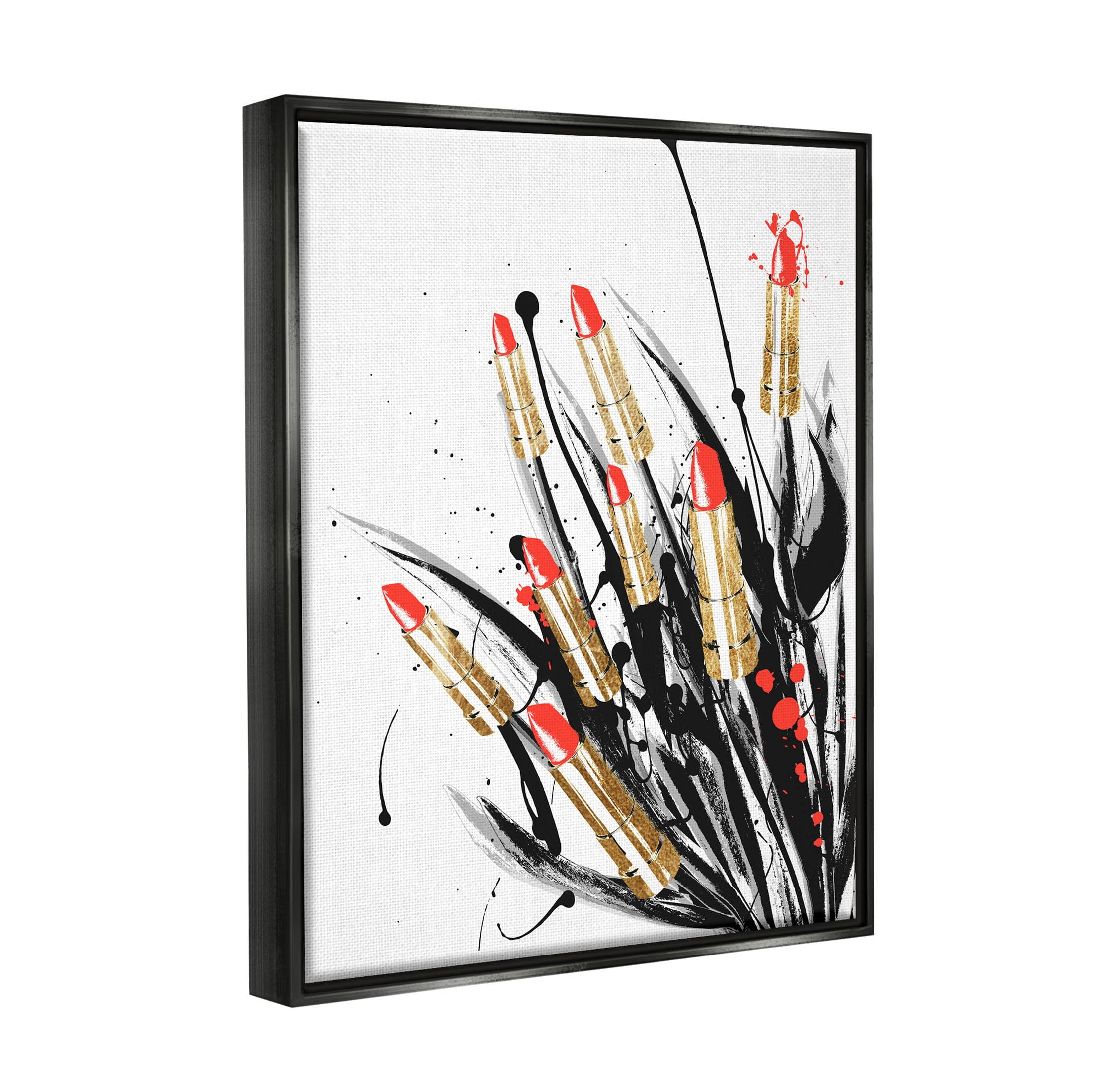Stupell Industries Modern Lipstick Abstract Forms Graphic Art Jet Black Floating Framed Canvas Print Wall Art, Design by Lil' Rue