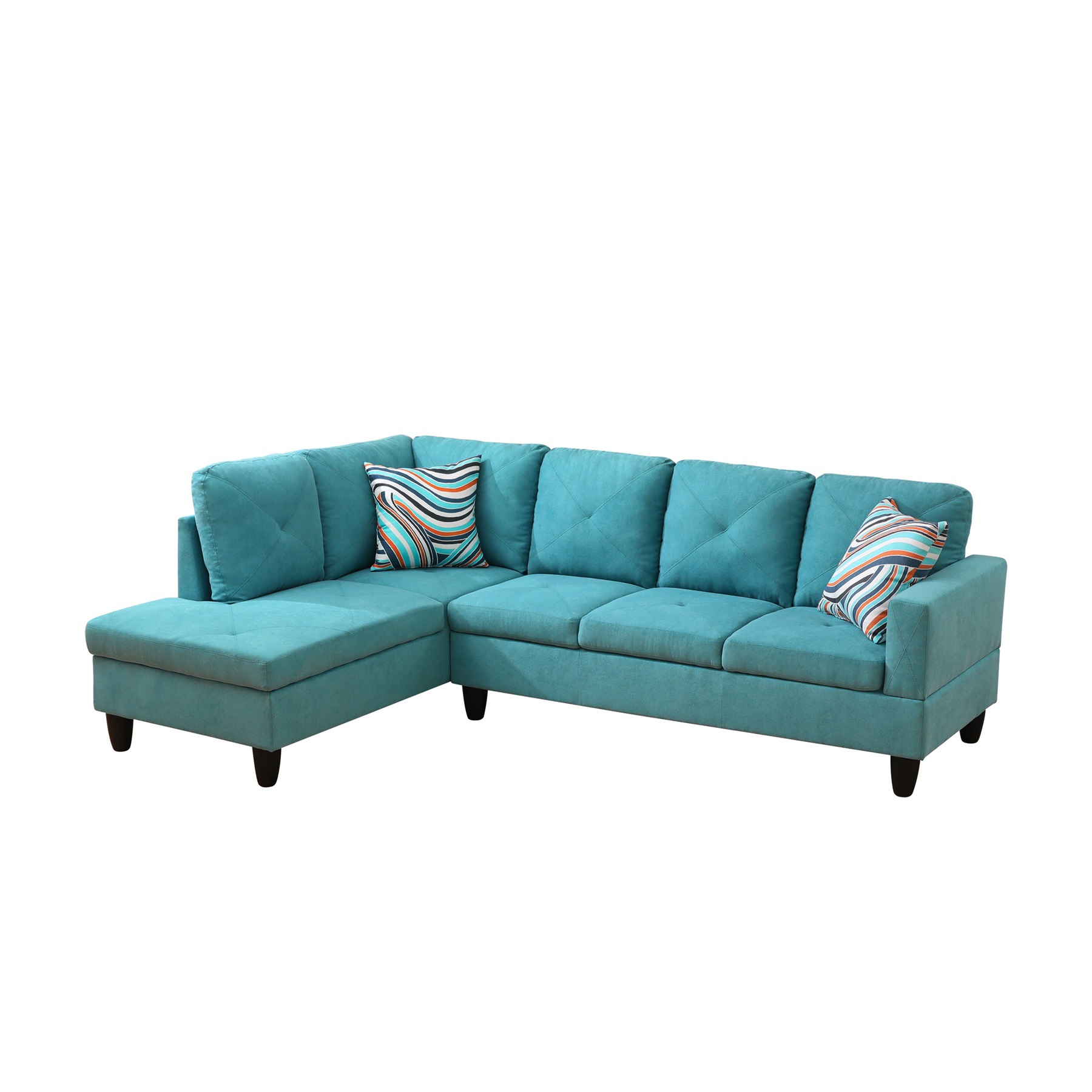 Hommoo 2-Piece Flannel L-Shaped Sectional Couches and Sofa Set, Modern Living Room Furniture Set, No Ottoman, Left Side, Green