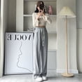 thumbnail image 4 of Pantalones casuales adelgazantes de cintura alta de verano para mujer, pantalones de pierna ancha de talla grande, pantalones rectos con cabeza elástica de color sólido para mujer, 4 of 4