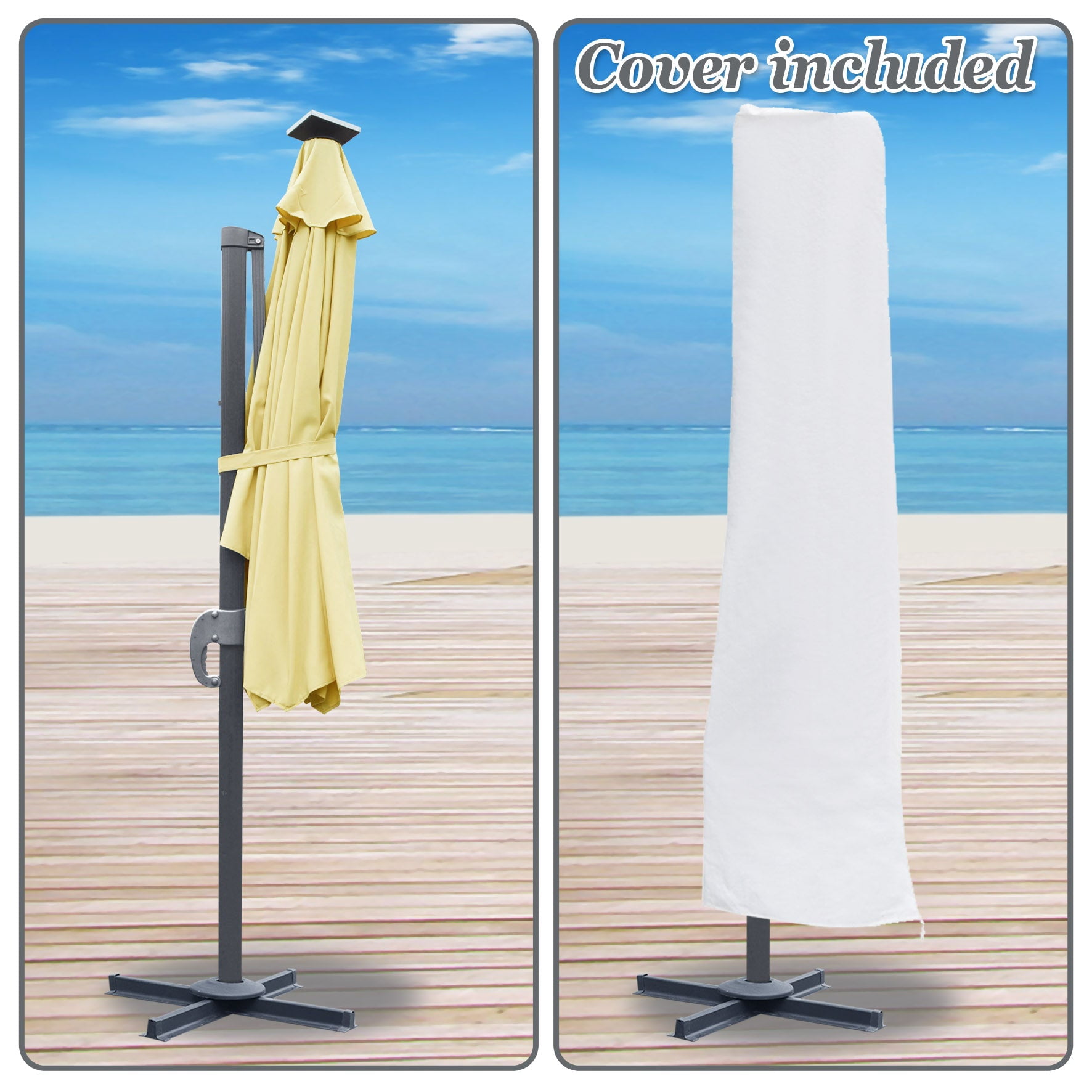 SUNNYOUTDOOR 11.5 FT Offset Cantilever Umbrella Outdoor Patio Market Hanging Umbrella with Cross Base (Beige)