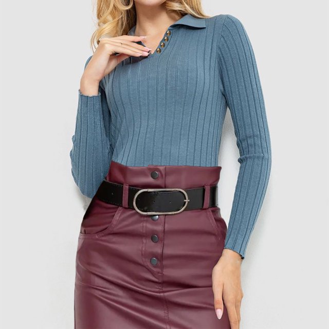 Suéter de cuello en V para mujer, blusa informal de poliéster con mangas largas y base de color liso