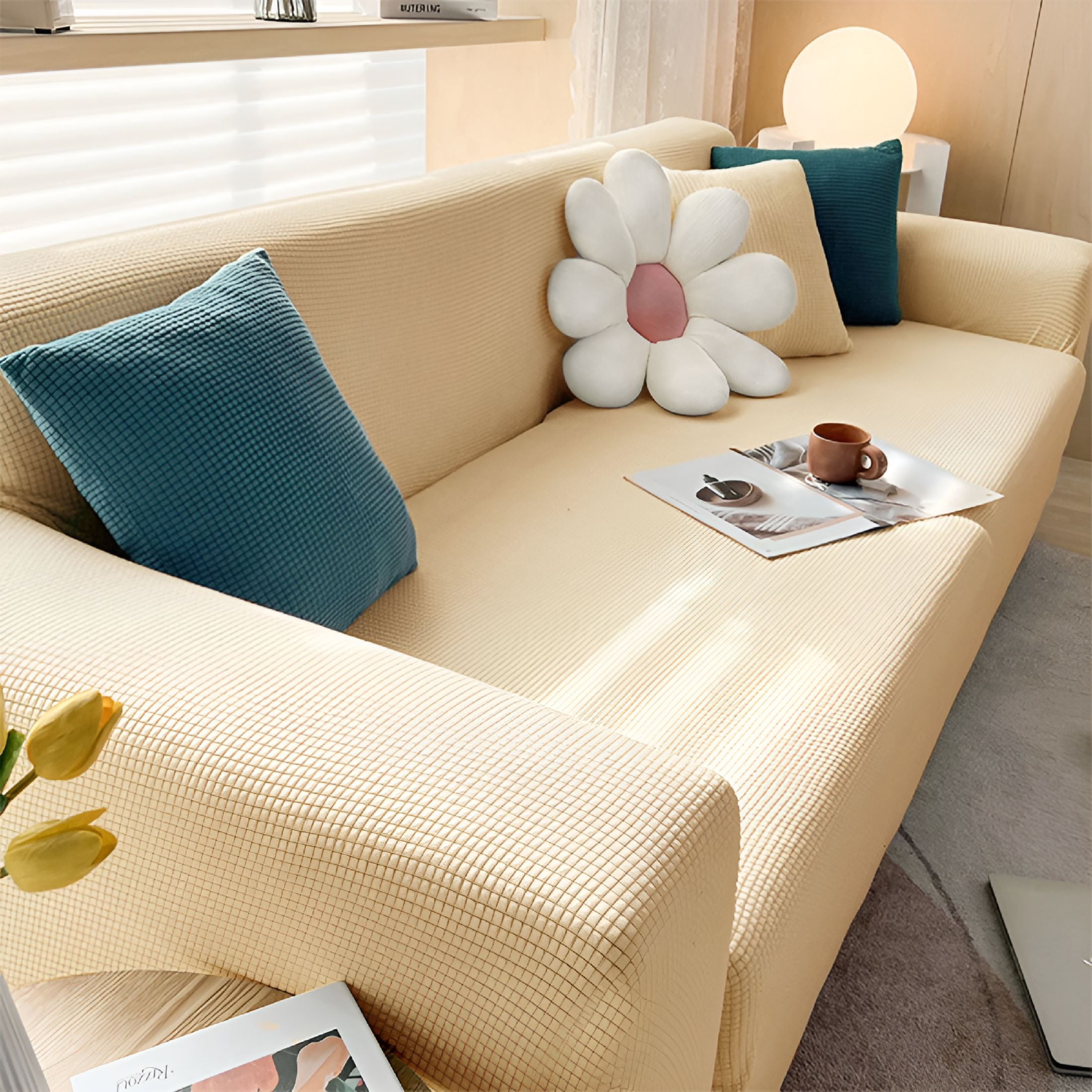 AUQ 2026 New Universal Elastic Sofa Cover | 360° Full Coverage Stretch Slipcover | Stain-Resistant Polyester Knit | Machine Washable Furniture Protector | All Season Home Decor | 11.8X11.8"