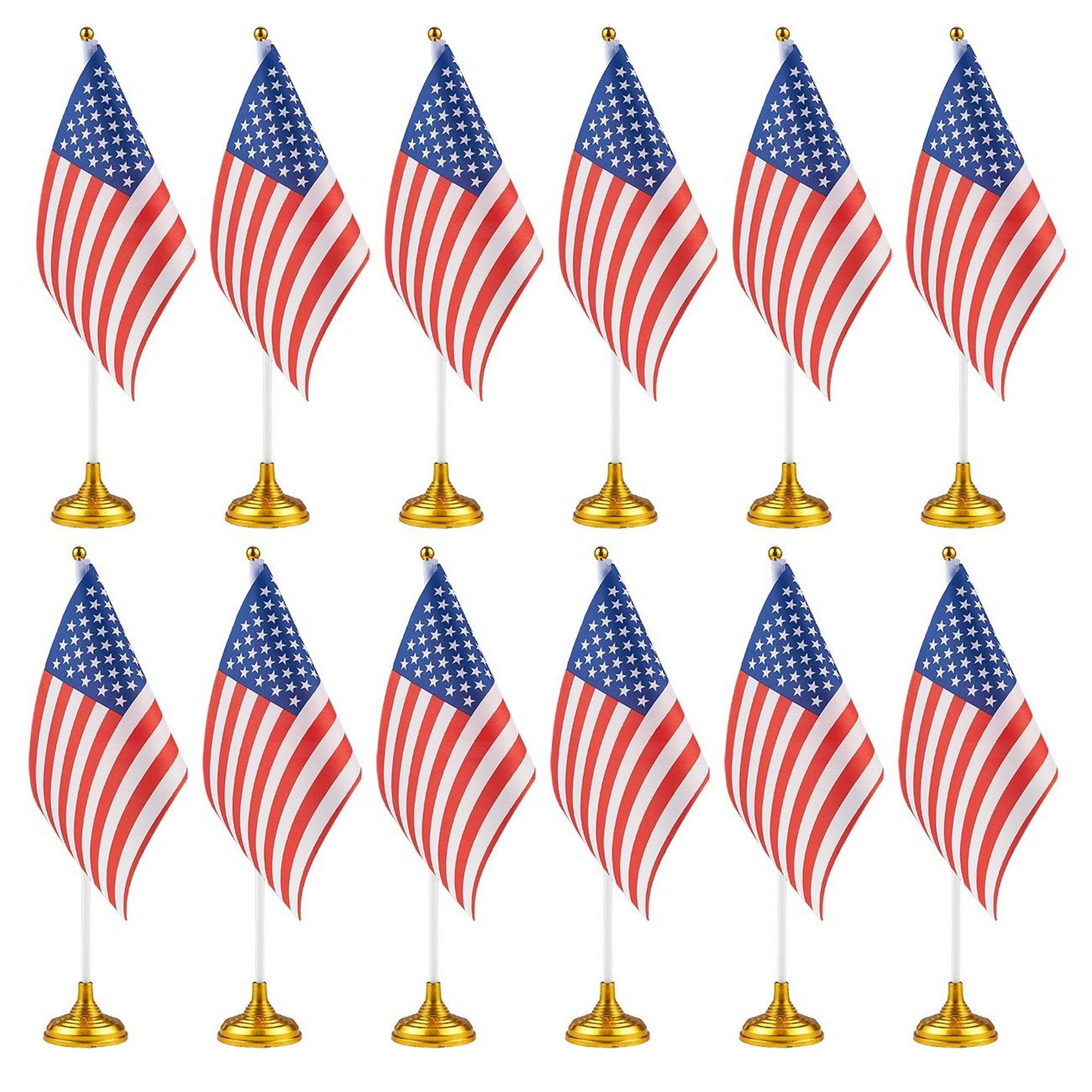 12Piece Us Flags American Flags Stand, Usa Flags Desk, Table