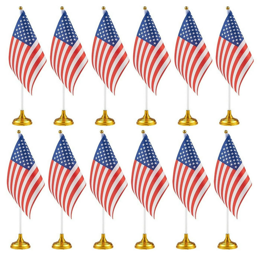 12Piece Us Flags American Flags Stand, Usa Flags Desk, Table
