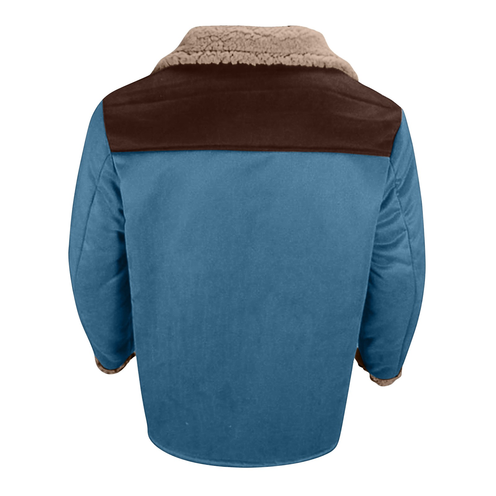 Western Jackets for Men Vintage Cowboy Suede Jacket Plush Collar Coats Faux Leather Zip Up Casual Retro Winter Tops Blue 3XL