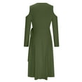 thumbnail image 4 of HAPIMO Women's Cold Shoulder Fall Dress Tea Length A Line Dress Long Sleeve Spring Workout Holiday Fashion Solid Color Irregular Hem Elegant Casual Bandage Green XL, 4 of 6