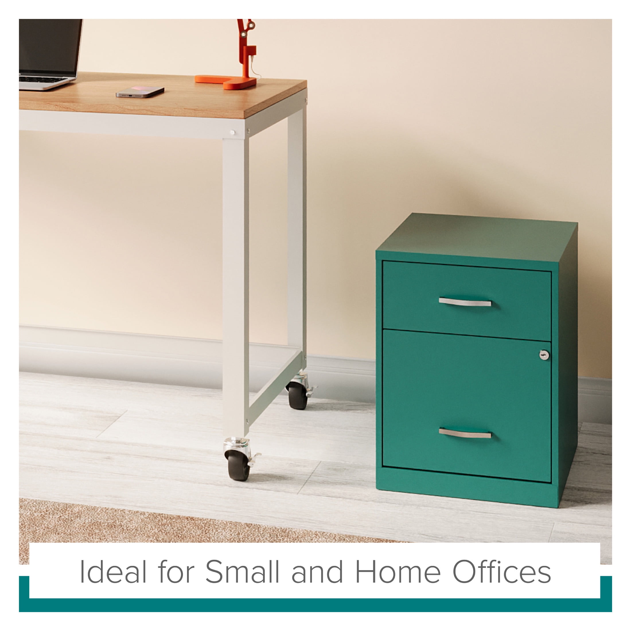 Space Solutions 18" Deep 2 Drawer Letter Width Vertical File Cabinet with Accessory Drawer, Teal