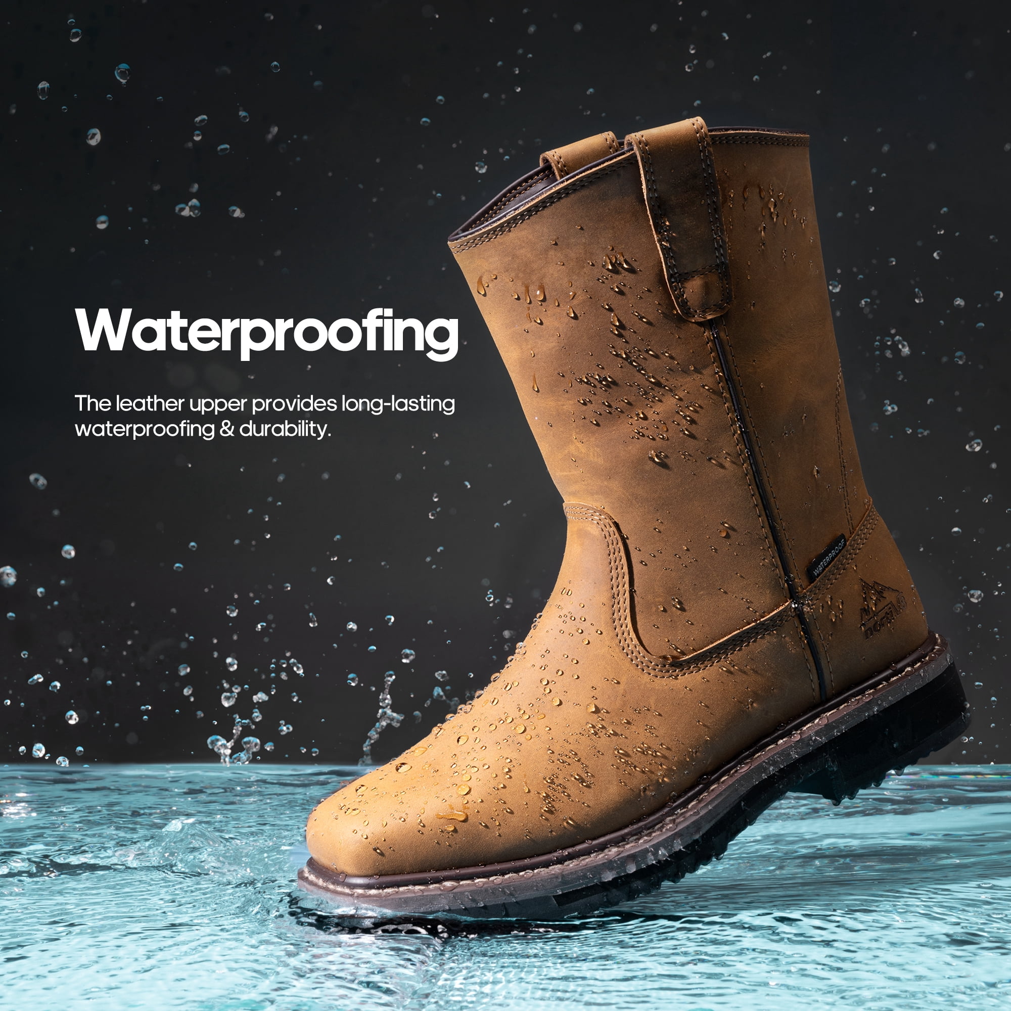 NORTIV 8 Steel Toe Boots for Men Pull-on Wellington Work Boots Bronco Stormrider Waterproof