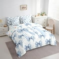 thumbnail image 3 of Feelyou Kawaii Monogrammed M Twin Bedding Sets 7-Piece for Teens, Fashion Bowknot Ribbon Bedding Comforter Set, Cute Princess Style Reversible Sheet Sets, Microfiber Bedroom Decor, 3 of 8