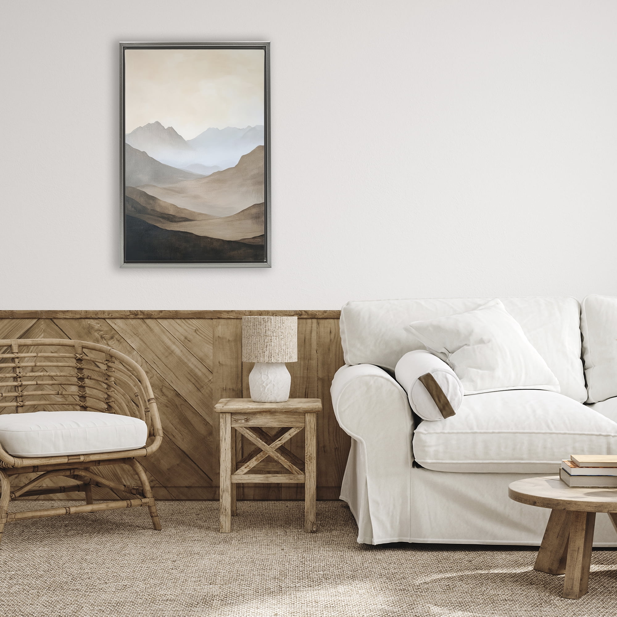 Stupell Industries Foggy Mountains Over Valley Gray Framed Floater Canvas Wall Art, design by Petal Prints Design