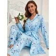 thumbnail image 3 of YUBIKWETE Womens 3 Piece Pajama Set Floral Butterfly Loungewear With Belted Robe And Pants, 3 of 6