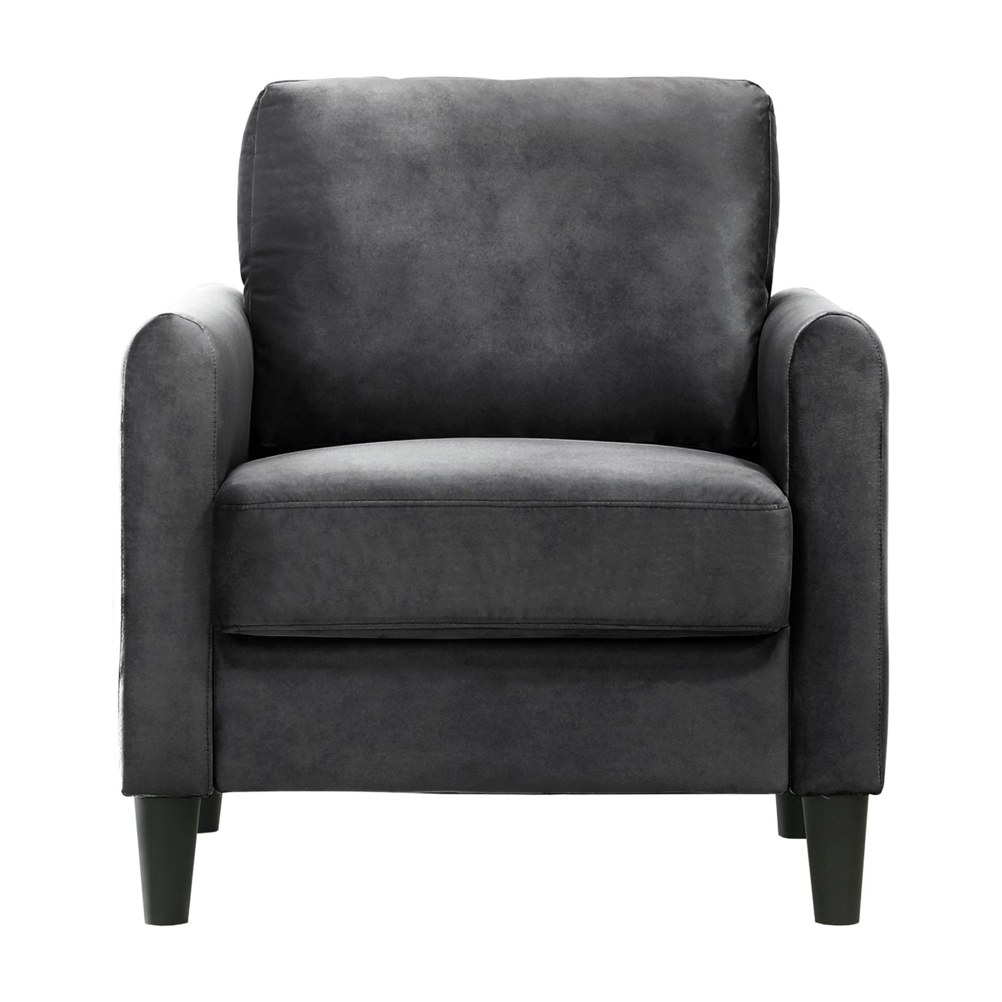Home Design Airell Velvet Arm Chair with Plush Armrests and Sleek Black Legs, Modern Upholstered Design for Living Room, Dark Gray