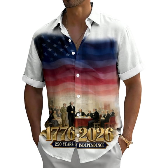 adaychics American Flag Shirts for Men 250th American Fashion Button Up Shirts Casual Tops Short Sleeve for Beach